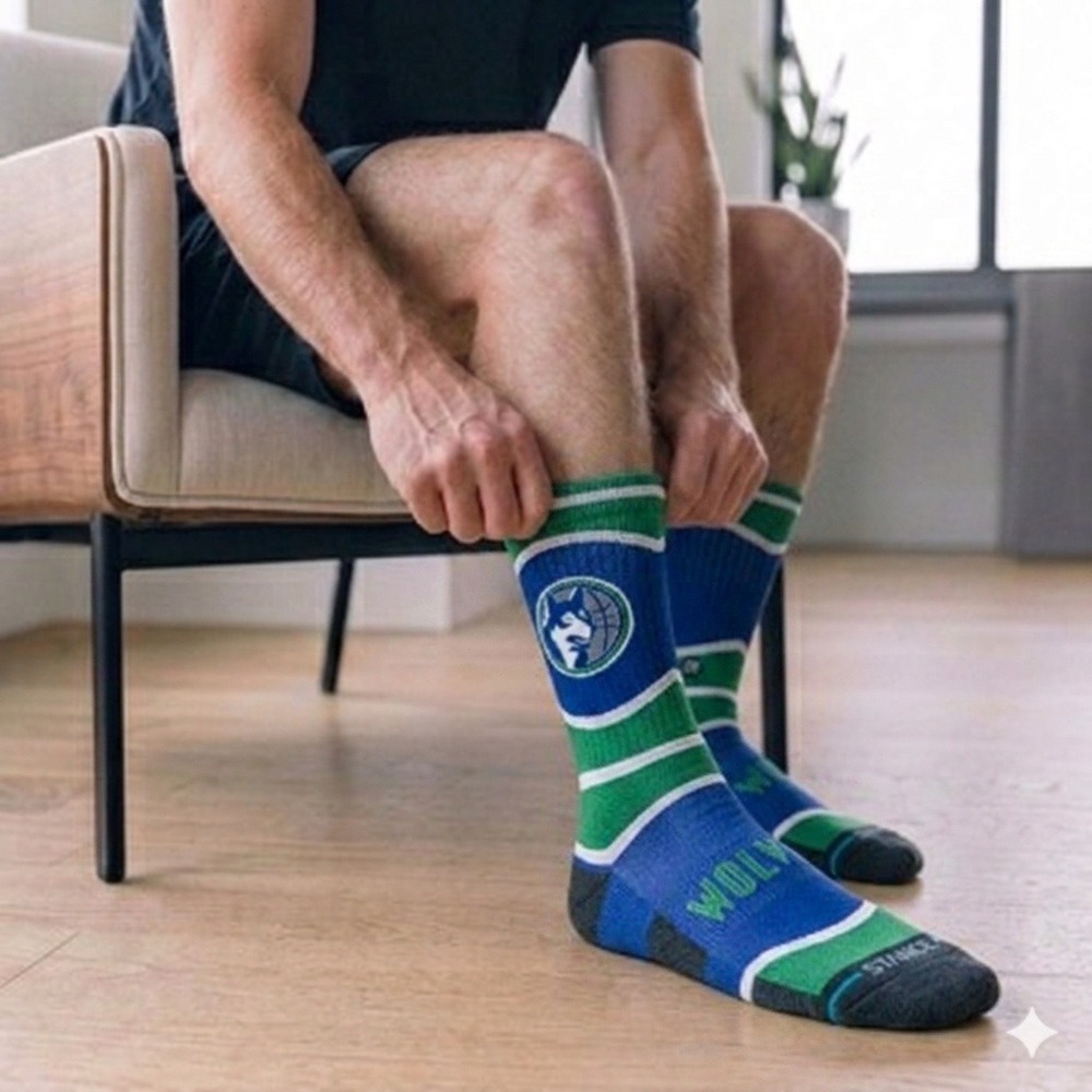 Stance Minnesota Timberwolves Crew Socks Mens Large Blue/Green NBA **NEW**
